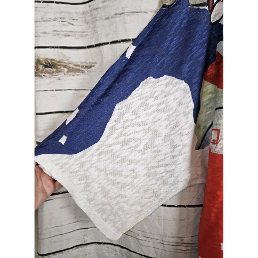 Inoah Abstract Art To Wear Print Tunic Top L Slubbed Knit 3/4 Sleeves Colorful - Picture 3 of 8